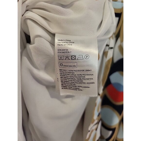 Women's H & M Dress Navy White Brown Pattern Long-Sleeve Knee-Length Pleated - Picture 7 of 7